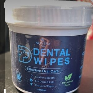 NOVEHA Pets Dogs Cats Dental Finger Wipes 50 Count Jar NWT